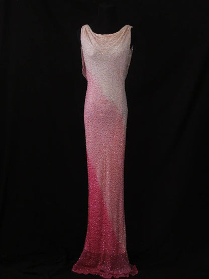 Vintage Sheath Pink Cowl Neck With Beads Bodice Long Prom Dresses Impress 20th Birthday Outfit Formal Gown AS287