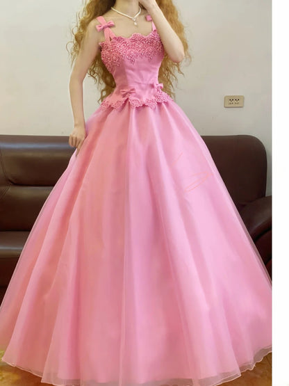 Prom Dress Elegant Ball Gown Spaghetti Straps Pink With Appliques Formal Evening Gown for Women Graduation Party RB9338