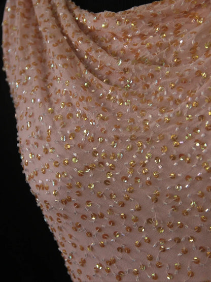 Vintage Sheath Pink Cowl Neck With Beads Bodice Long Prom Dresses Impress 20th Birthday Outfit Formal Gown AS287