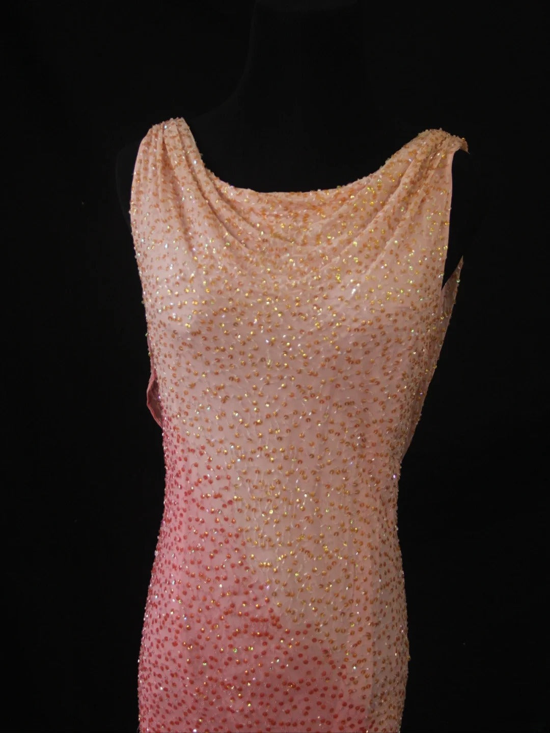 Vintage Sheath Pink Cowl Neck With Beads Bodice Long Prom Dresses Impress 20th Birthday Outfit Formal Gown AS287
