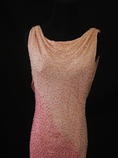 Vintage Sheath Pink Cowl Neck With Beads Bodice Long Prom Dresses Impress 20th Birthday Outfit Formal Gown AS287