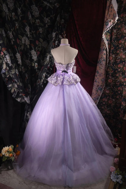 Cute Ball Gown Formal Events Strapless Lilac Tulle With Appliqued Quince Dress Quinceanera Dresses Birthday Outfits RB8531