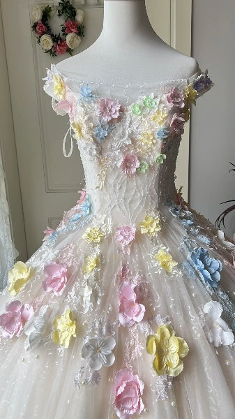 Sweet 15 Quinceanera Dress Ball Gown Off The Shoulder Tulle With 3D Flowers Long 16th Birthday Outfits RC0625