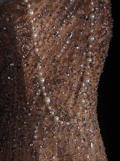 Retro 90s A line One Shoulder Champagne Tulle With Beads Bodice Long Prom Dresses Inspo 18th Birthday Outfit Formal Gown AS290