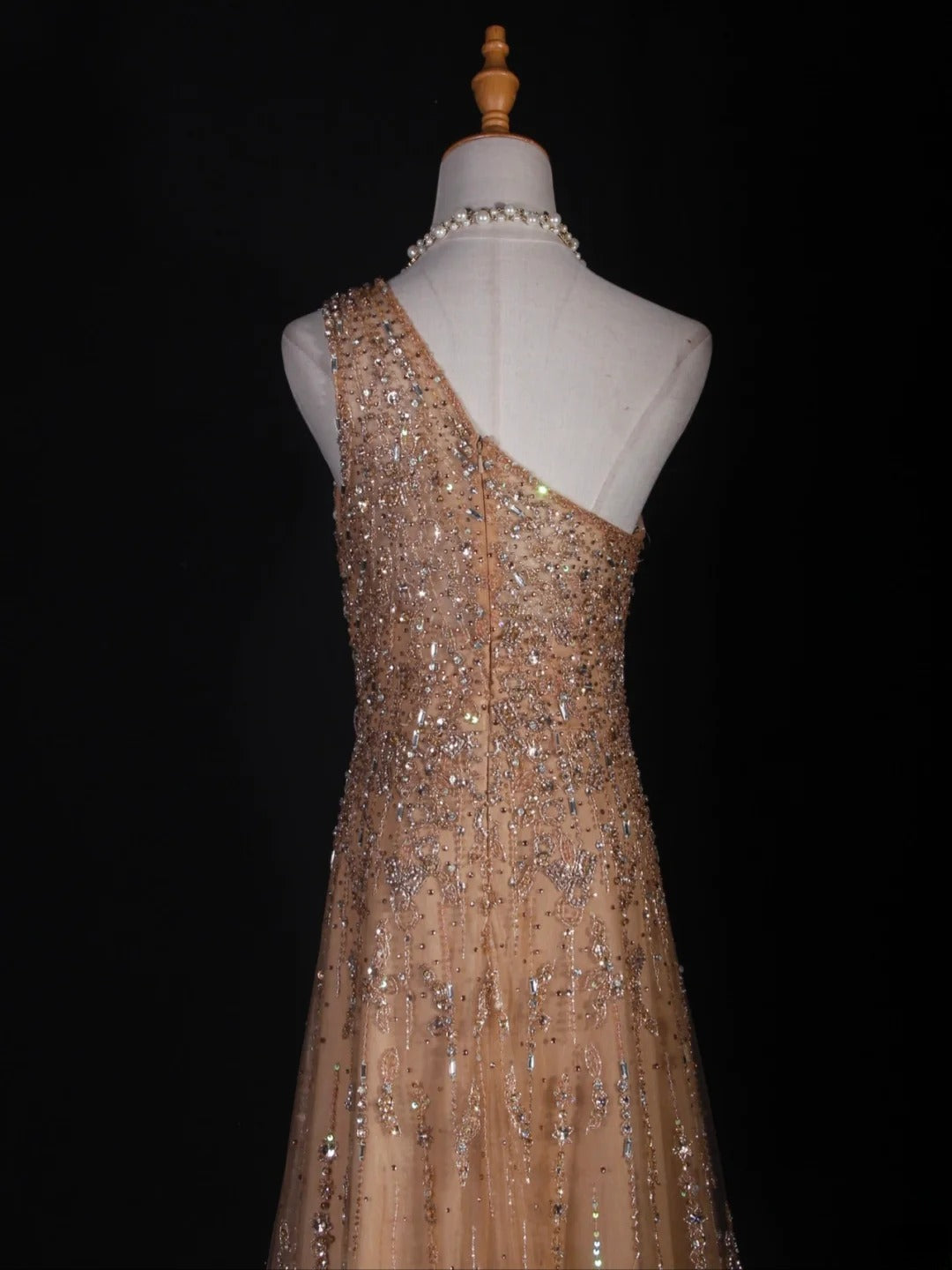 Retro 90s A line One Shoulder Champagne Tulle With Beads Bodice Long Prom Dresses Inspo 18th Birthday Outfit Formal Gown AS290