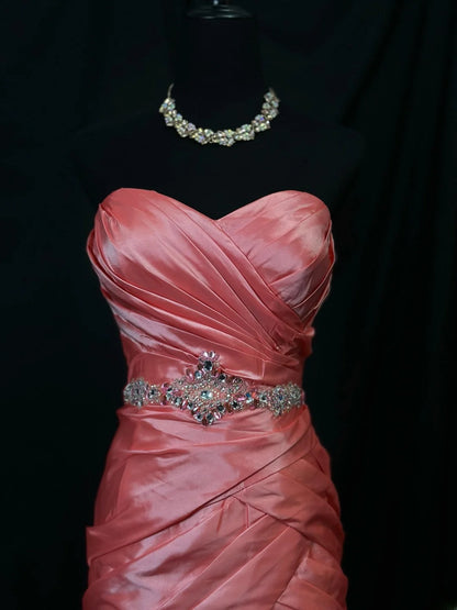 Modest Prom Dresses Mermaid Sweetheart Coral Satin With Ruffled Long Night Evening Formal Outfits RB6132