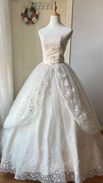 Sweet 15 Quinceanera Dress Ball Gown Strapless White Tulle With Appliques Long 16th Birthday Outfits RC0627
