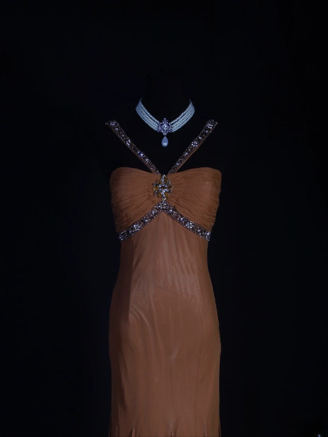 Vintage Mermaid 80s Halter Burnt Orange With Beads Long Prom Dresses Impress 20th Birthday Outfit Formal Gowns AS291