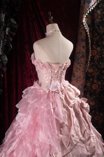 Cute Ball Gown Formal Events Strapless Pink Tulle With Appliqued Quince Dress Quinceanera Dresses Birthday Outfits RB8533