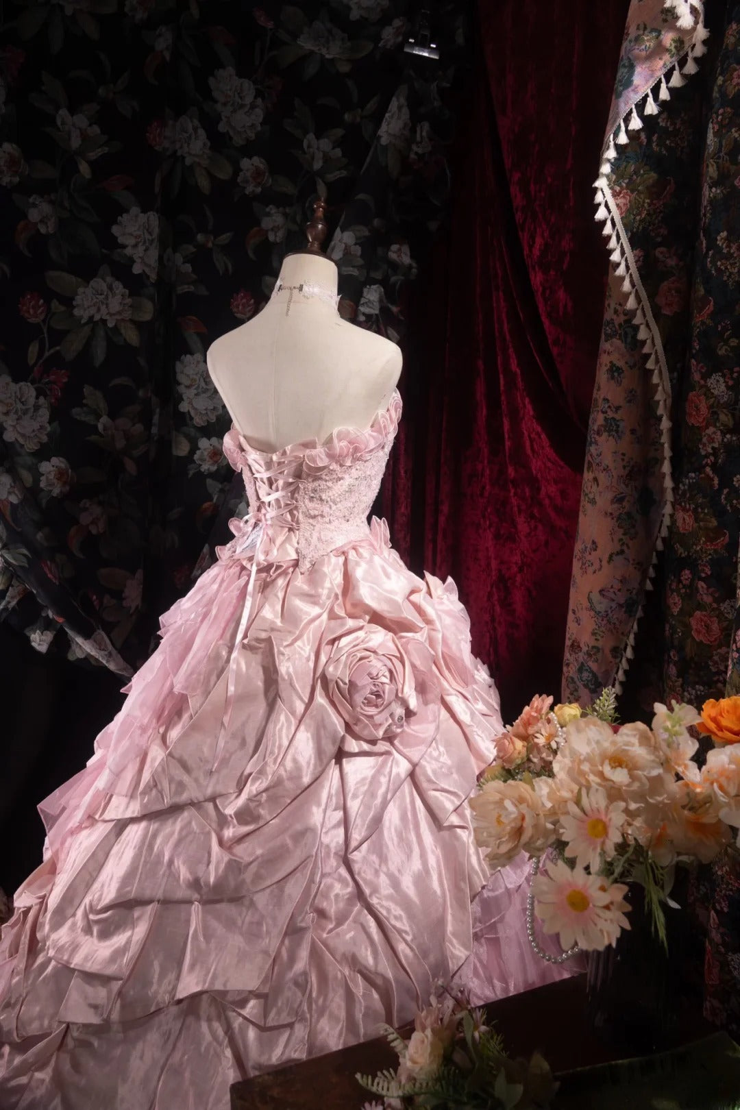 Cute Ball Gown Formal Events Strapless Pink Tulle With Appliqued Quince Dress Quinceanera Dresses Birthday Outfits RB8533