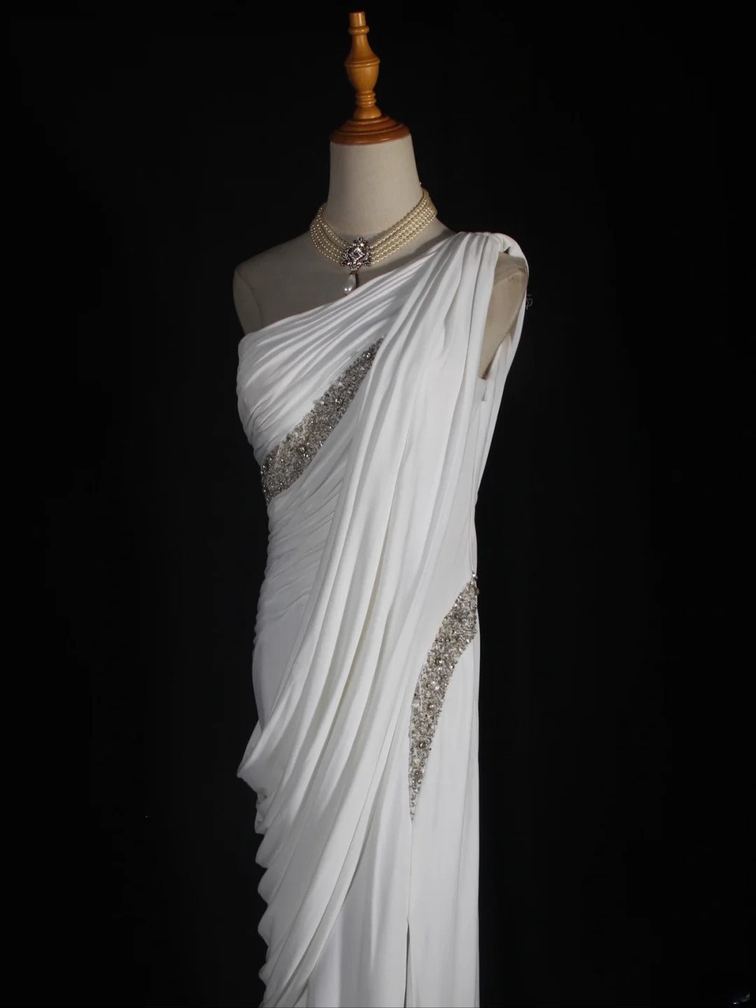 Retro 90s Sheath One Shoulder White Chiffon With Beads Bodice Long Prom Dresses Inspo 18th Birthday Outfit Formal Gown AS293
