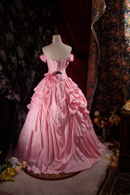 Cute Ball Gown Formal Events Strapless Pink Taffeta With Tiered Quince Dress Quinceanera Dresses Birthday Outfits RB8534