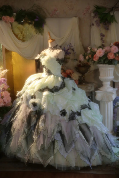 Ball Gown Mint Green Tulle Sweet 16 Dress With Tiered 3D Flowers Sweet Sixteen Princess Dress RB9345