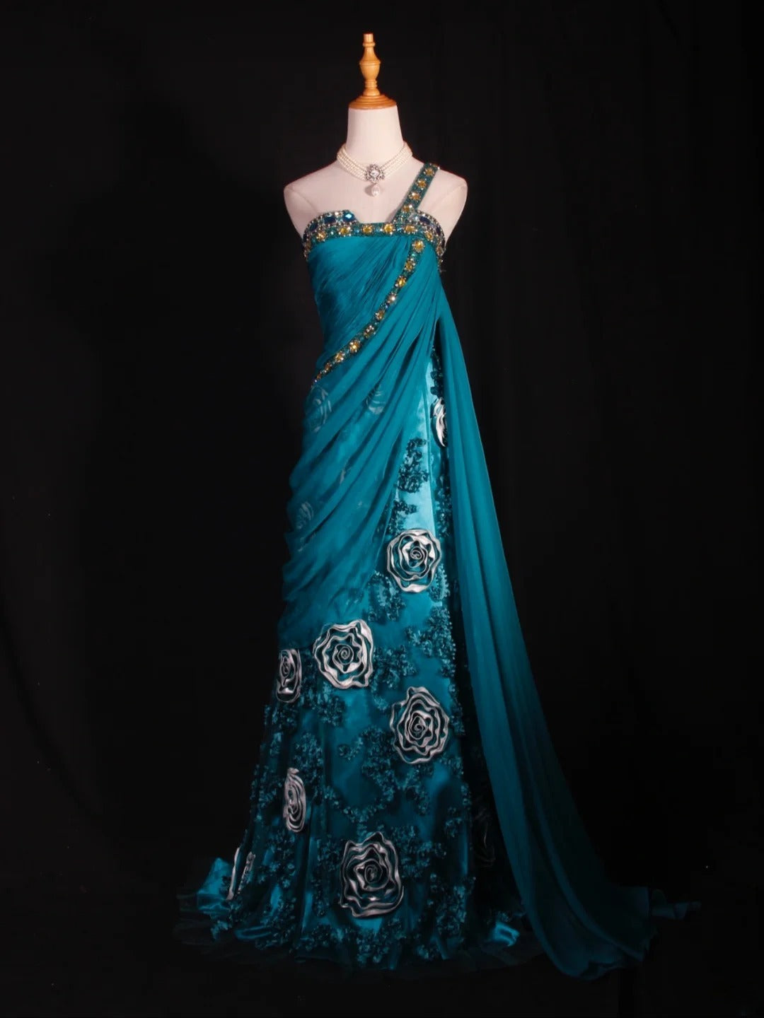 Retro 1960s A line One Shoulder Chiffon With Gold Beads Bodice Long Prom Dresses Inspo 22th Birthday Outfit Formal Gown AS294