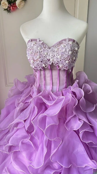 Sweet 15 Quinceanera Dress Ball Gown Sweetheart Lilac With Layers Appliques Long 16th Birthday Outfits RC0630