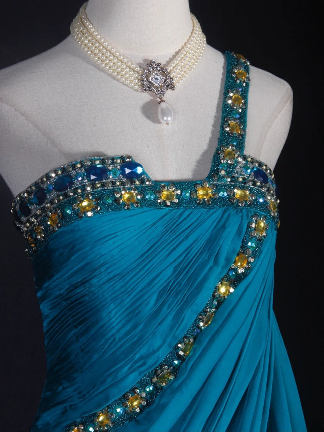 Retro 1960s A line One Shoulder Chiffon With Gold Beads Bodice Long Prom Dresses Inspo 22th Birthday Outfit Formal Gown AS294