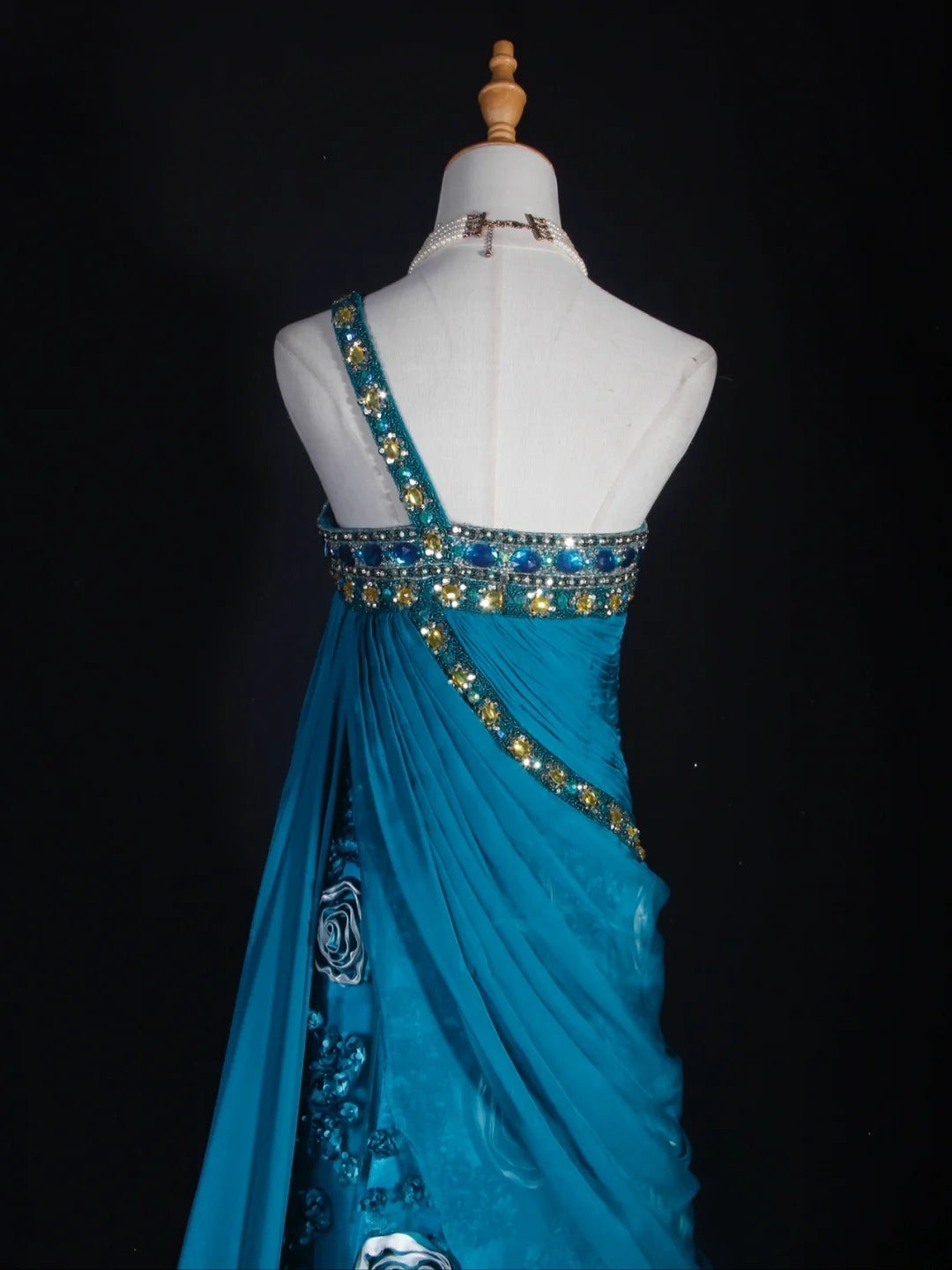 Retro 1960s A line One Shoulder Chiffon With Gold Beads Bodice Long Prom Dresses Inspo 22th Birthday Outfit Formal Gown AS294