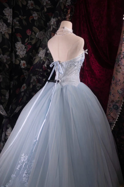 Regal Ball Gown Formal Events Sweetheart Light Sky Blue Tulle With Lace Quince Dress Long Quinceanera Dresses Birthday Outfits RB8535