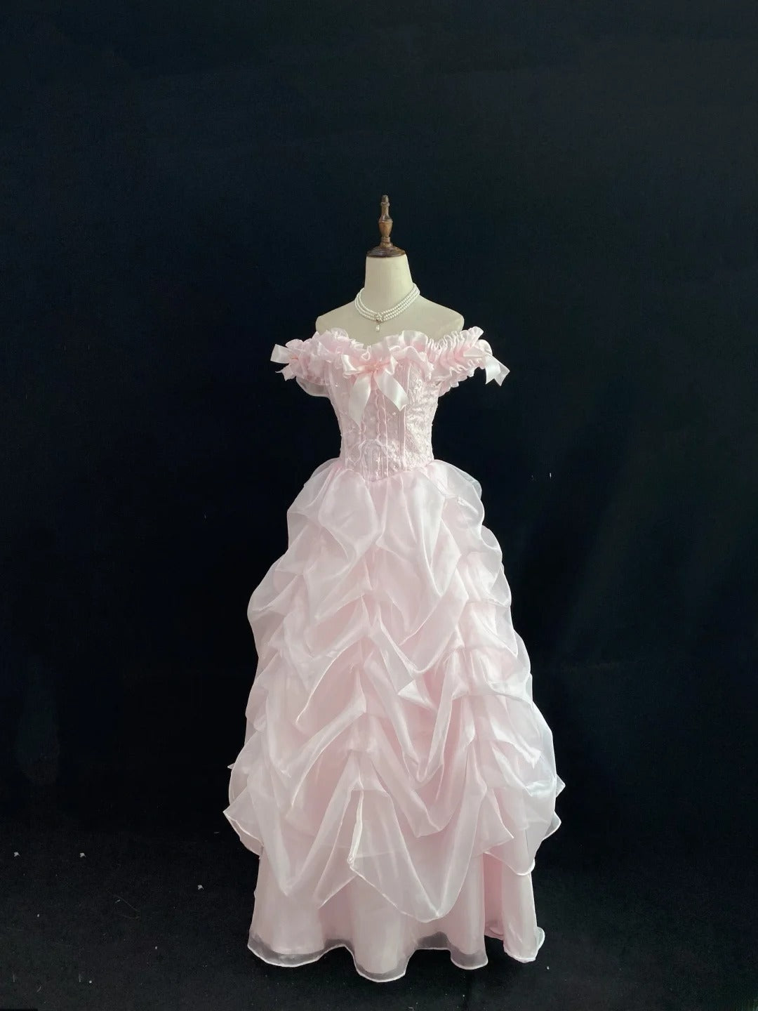 Cute Ball Gowns Off The Shoulder Pink Organza Poofy Long With Tiered Layers Quince Dress inspo Quinceanera Dresses Vestidos De 16 anos RB7745