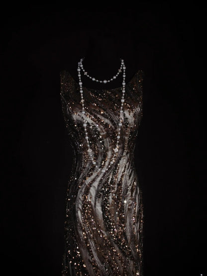 Vintage Mermaid 80s Boat Sequin With Beads Long Prom Dresses Impress 20th Birthday Outfit Formal Gowns AS296