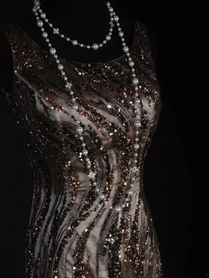 Vintage Mermaid 80s Boat Sequin With Beads Long Prom Dresses Impress 20th Birthday Outfit Formal Gowns AS296