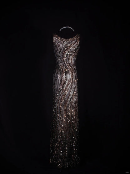 Vintage Mermaid 80s Boat Sequin With Beads Long Prom Dresses Impress 20th Birthday Outfit Formal Gowns AS296