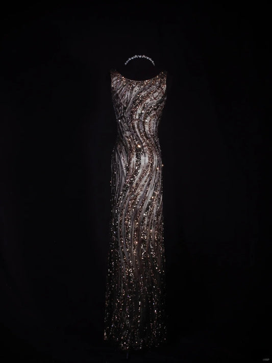 Vintage Mermaid 80s Boat Sequin With Beads Long Prom Dresses Impress 20th Birthday Outfit Formal Gowns AS296