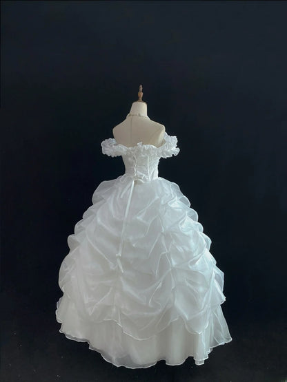 Cute Ball Gowns Off The Shoulder White Organza Poofy Long With Tiered Layers Quince Dress inspo Quinceanera Dresses Vestidos De 16 anos RB7746