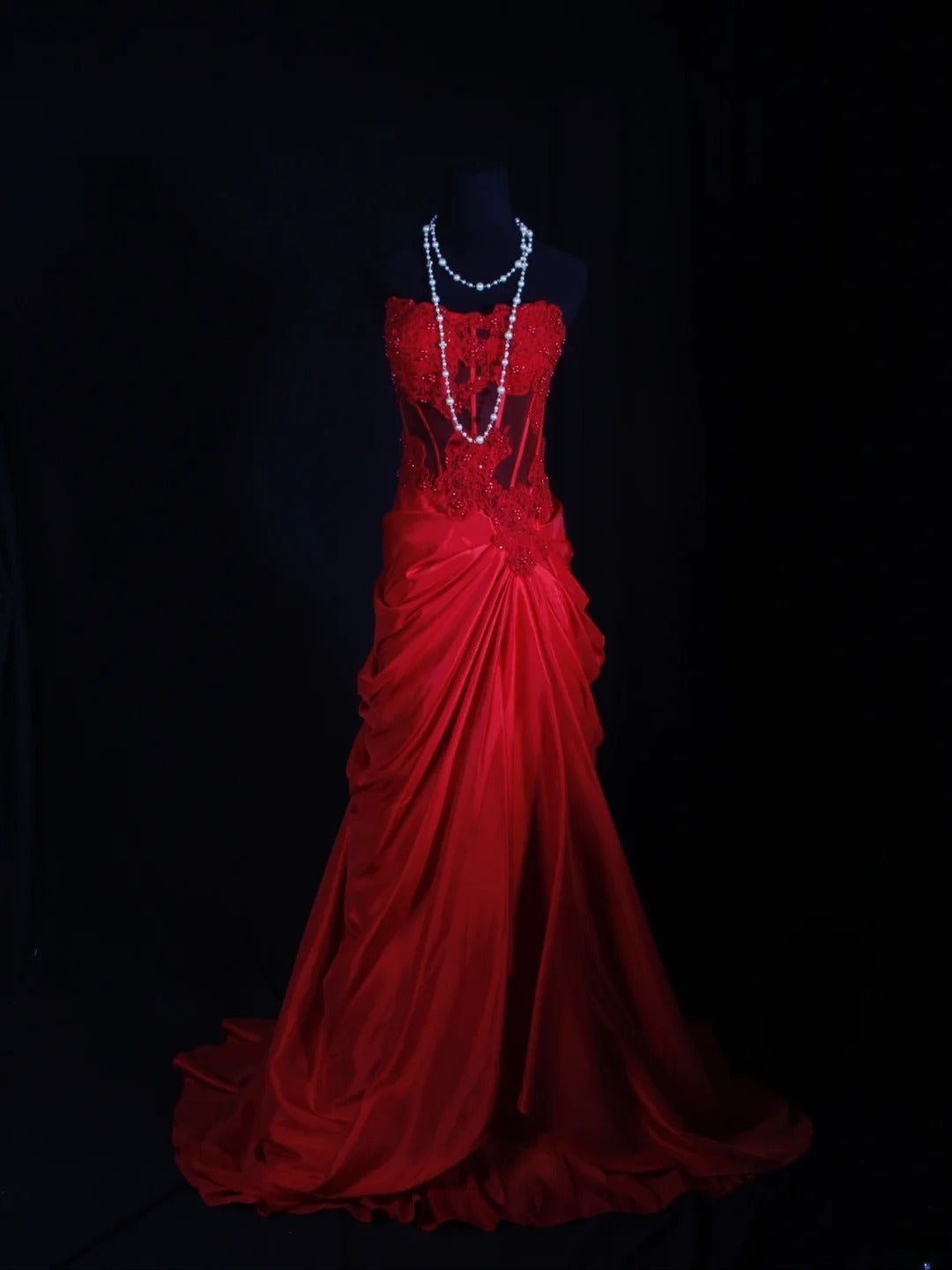 Vintage Mermaid Sweetheart Red Satin 1970s With Lace Beads Bodice Long Prom Dresses Inspo 18th Birthday Outfit Formal Gown AS298