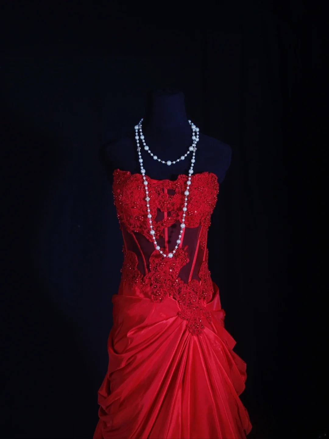 Vintage Mermaid Sweetheart Red Satin 1970s With Lace Beads Bodice Long Prom Dresses Inspo 18th Birthday Outfit Formal Gown AS298