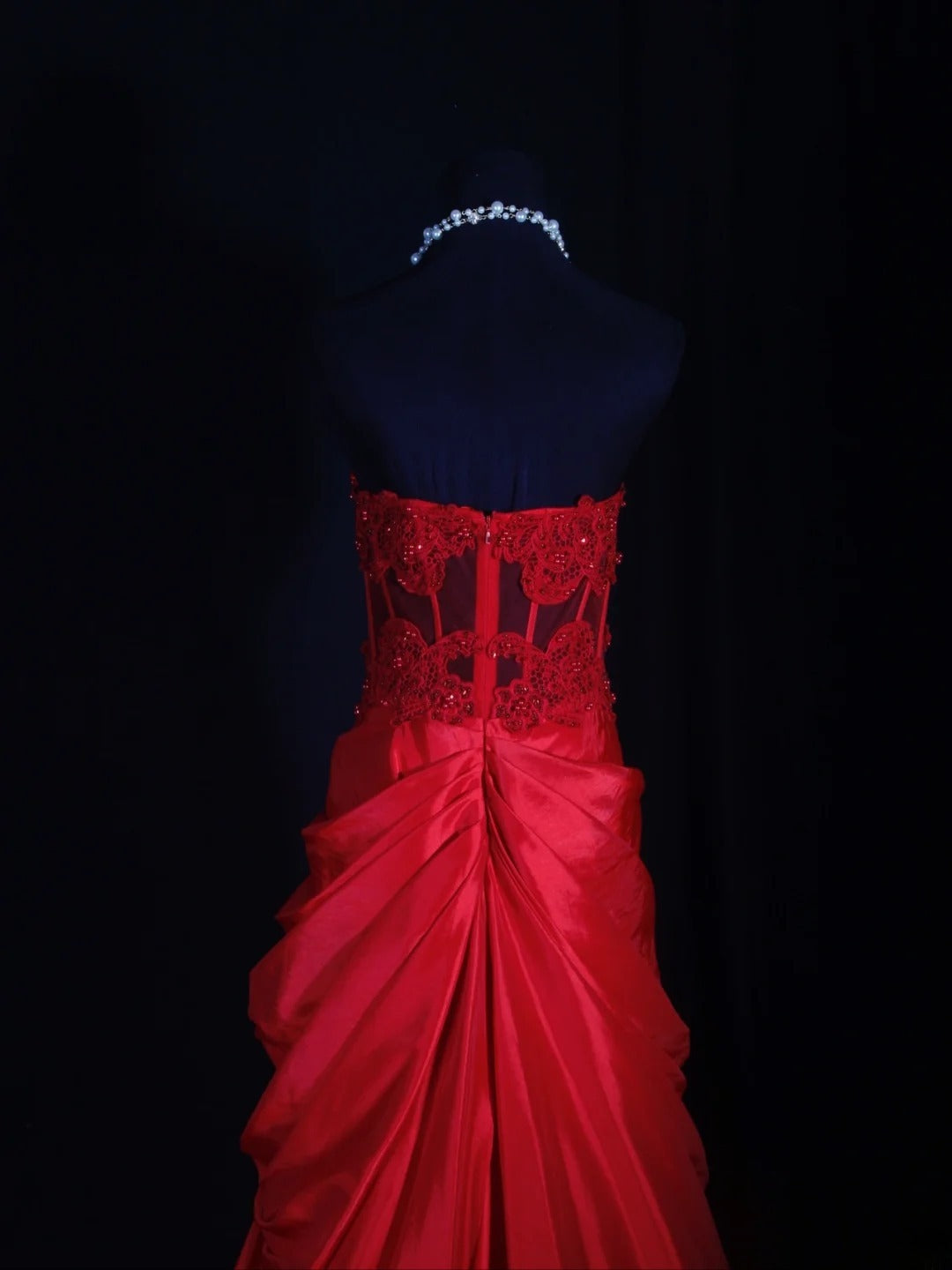 Vintage Mermaid Sweetheart Red Satin 1970s With Lace Beads Bodice Long Prom Dresses Inspo 18th Birthday Outfit Formal Gown AS298