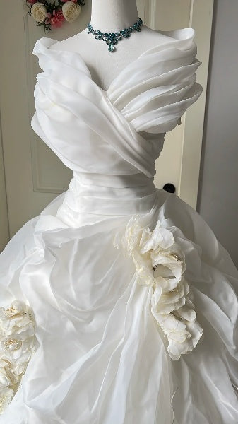 Timeless Wedding Dress Ball Gown Off The Shoulder White Tulle With Ruffled Long Bridal Gown RC0633