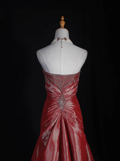 Retro 1960s Mermaid Strapless Pink Taffeta With Silver Beads Bodice Long Prom Dresses Inspo 22th Birthday Outfit Formal Gown AS299