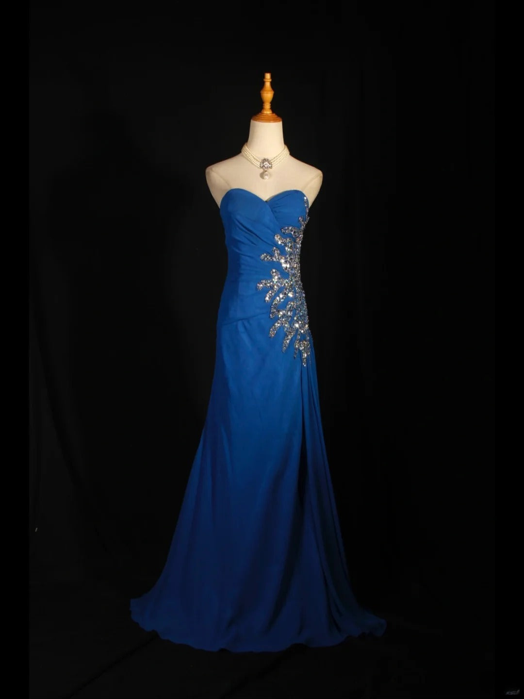 Retro 1960s Mermaid Sweetheart Royal Blue Chiffon With Silver Beads Bodice Long Prom Dresses Inspo 22th Birthday Outfit Formal Gown AS300