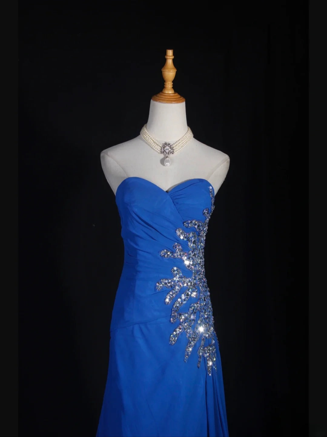 Retro 1960s Mermaid Sweetheart Royal Blue Chiffon With Silver Beads Bodice Long Prom Dresses Inspo 22th Birthday Outfit Formal Gown AS300
