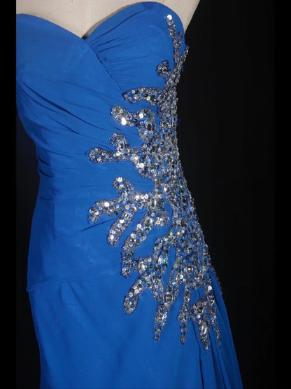 Retro 1960s Mermaid Sweetheart Royal Blue Chiffon With Silver Beads Bodice Long Prom Dresses Inspo 22th Birthday Outfit Formal Gown AS300