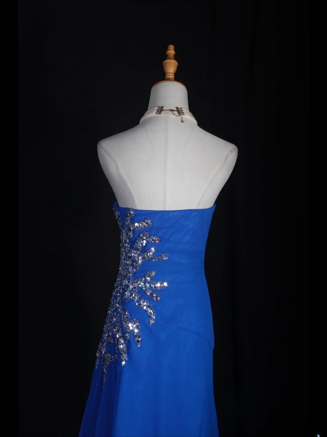 Retro 1960s Mermaid Sweetheart Royal Blue Chiffon With Silver Beads Bodice Long Prom Dresses Inspo 22th Birthday Outfit Formal Gown AS300