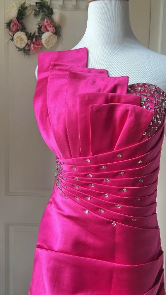 Hoco Dress Sheath Strapless Hot Pink Satin Short Homecoming 17th Birthday Party Dress RC0635