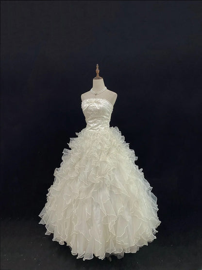 Fairytale Ball Gowns Strapless Ivory Tulle Poofy Long With Tiered Layers Lace Quince Dress inspo Quinceanera Dresses Vestidos De 16 anos RB7751