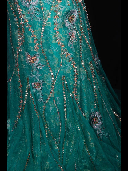Vintage A line 1950s Sweetheart Tulle Green With Beads Long Prom Dresses Inspo 20th Birthday Outfit Formal Gowns AS302