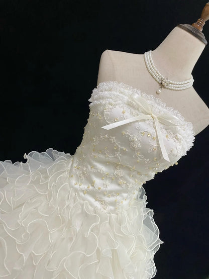 Fairytale Ball Gowns Strapless Ivory Tulle Poofy Long With Tiered Layers Lace Quince Dress inspo Quinceanera Dresses Vestidos De 16 anos RB7751