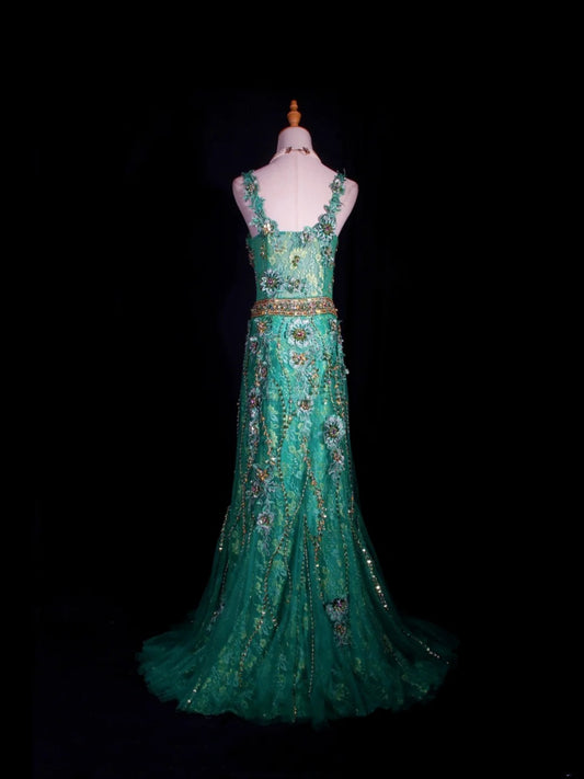 Vintage A line 1950s Sweetheart Tulle Green With Beads Long Prom Dresses Inspo 20th Birthday Outfit Formal Gowns AS302