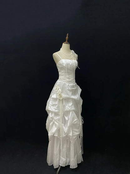 Beautiful A Line Spaghetti Straps Taffeta With Long Taffeta Groom Bride Gown Bridal Dress Modest Wedding Dresses RB7752