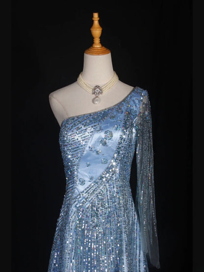 Retro 1950s A Line One Shoulder Light Sky Blue Satin Short 16th Birthday Dress Homecoming Dresses Cocktail Gown AS303