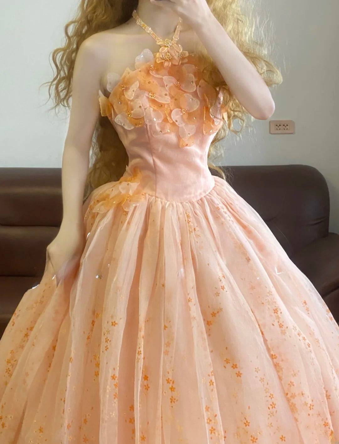 Prom Dress Elegant Ball Gown Halter Flowers Stars Formal Evening Gown for Women Graduation Party RB9353