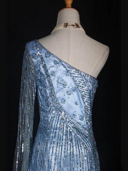 Retro 1950s A Line One Shoulder Light Sky Blue Satin Short 16th Birthday Dress Homecoming Dresses Cocktail Gown AS303