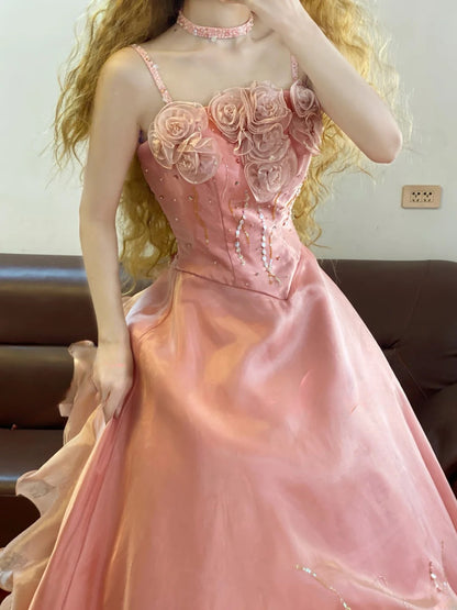Prom Dress Elegant Ball Gown Spaghetti Straps Pink Formal Evening Gown for Women Graduation Party RB9354