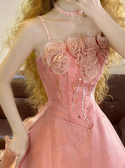 Prom Dress Elegant Ball Gown Spaghetti Straps Pink Formal Evening Gown for Women Graduation Party RB9354