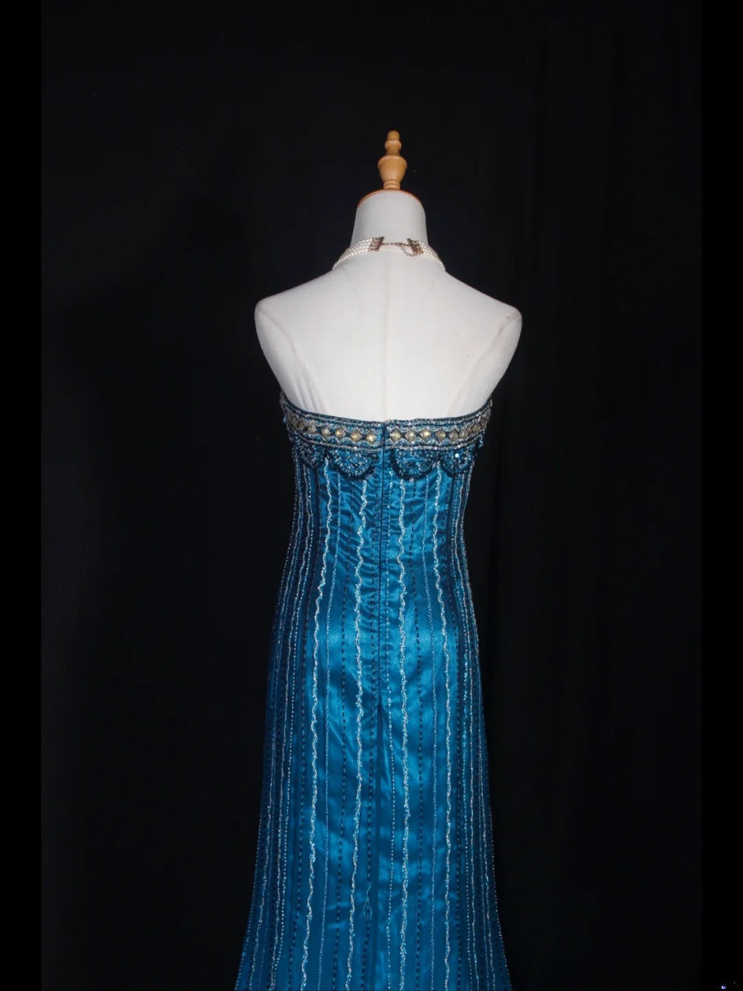 Retro 1950s Mermaid Strapless Blue Chiffon With Gem Beads Bodice Long Prom Dresses Inspo 22th Birthday Outfit Formal Gown AS305
