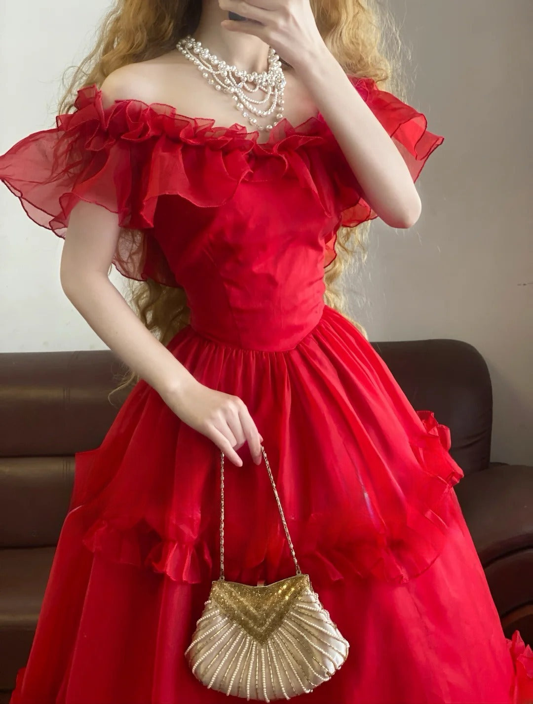 Prom Dress Elegant Ball Gown Off Shoulder Red Formal Evening Gown for Women Graduation Party RB9356